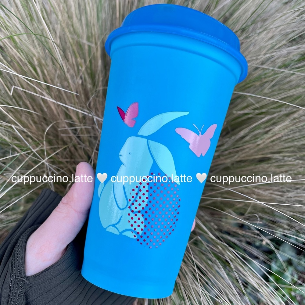 🦋NEW💙Starbucks 2022 Easter Blue Bunny & Butterflies Grande Reusable Hot Cup